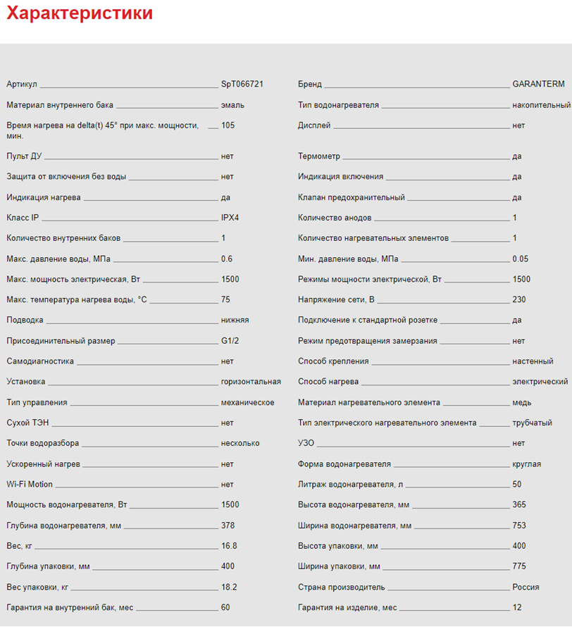 Garanterm ES 50 H характеристики