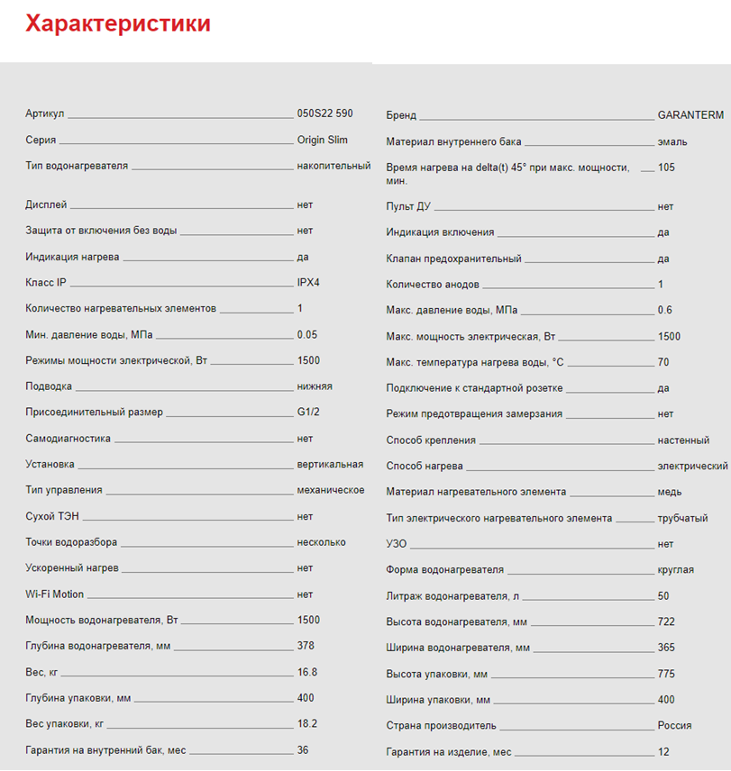 Garanterm Origin 50 V Slim характеристика