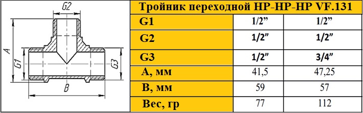 Тройник НР-НР-НР Valfex VF 131