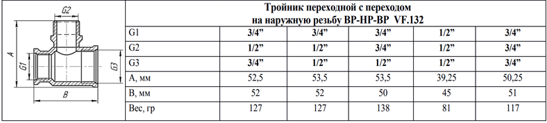 Тройник с переходом на наружную резьбу Valfex
