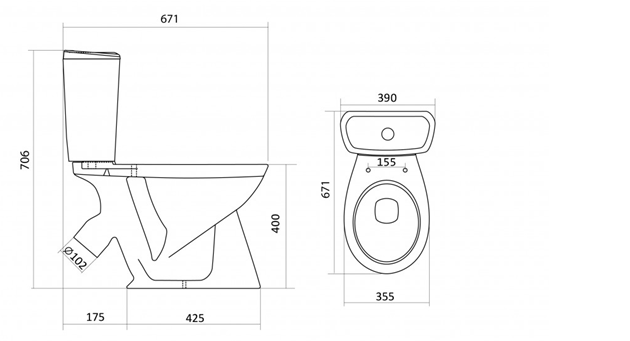 Унитаз Santek Бриз размер