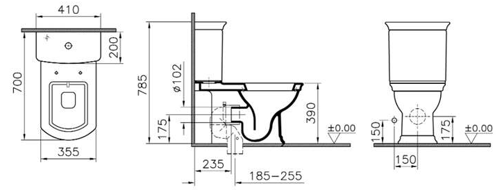 Унитаз напольный Vitra Serenada размер