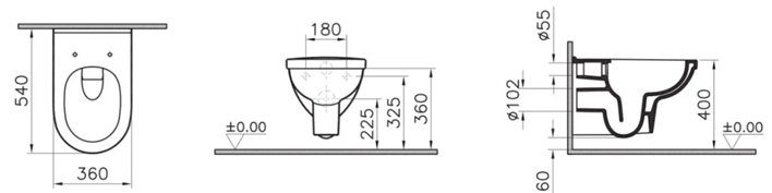 Унитаз подвесной Vitra Form300 Rim-ex размеры