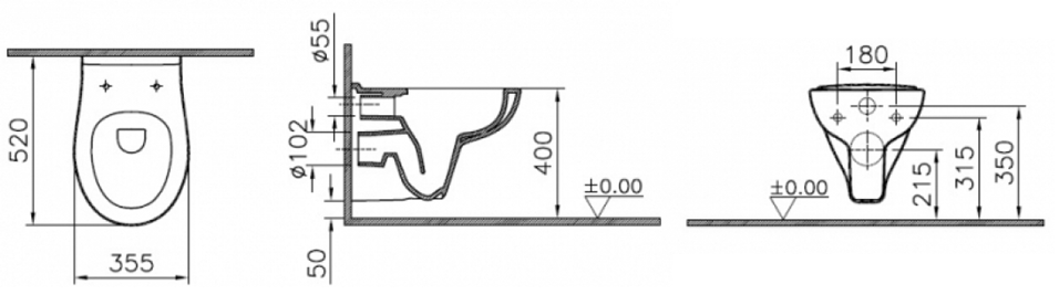 Унитаз подвесной Vitra S20 овальный размеры
