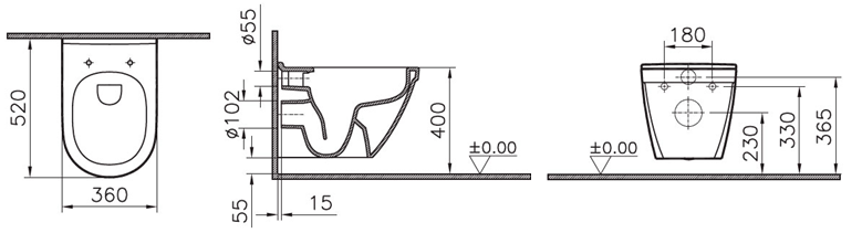 Унитаз подвесной Vitra S50 Rim-ex размер