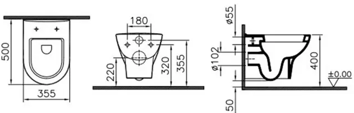 Унитаз подвесной Vitra Zentrum размеры