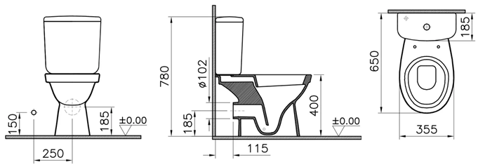 Унитаз-компакт Norm Fit 9844B099-7200 размеры