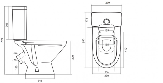 Унитаз-компакт Santek Лига 1WH302141 размеры