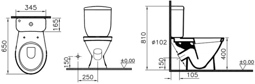 Унитаз-компакт Vitra Eco Line размеры