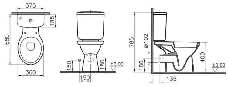 Унитаз-компакт Vitra Norm Fest 9780B099-7208 размеры