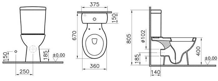 Унитаз-компакт Vitra Norm Nord размеры