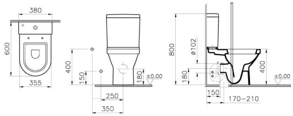 Унитаз-компакт Vitra S50 размеры