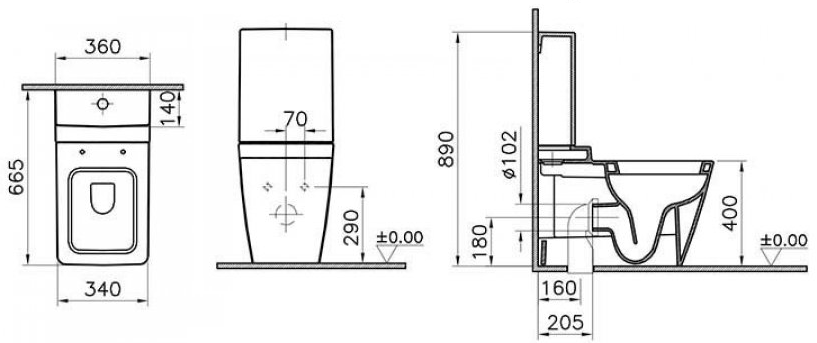Унитаз-компакт Vitra T4 размеры