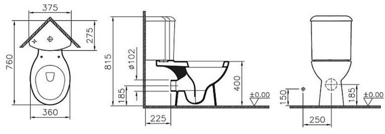 унитаза Arkitekt  9754B003-7200 размер